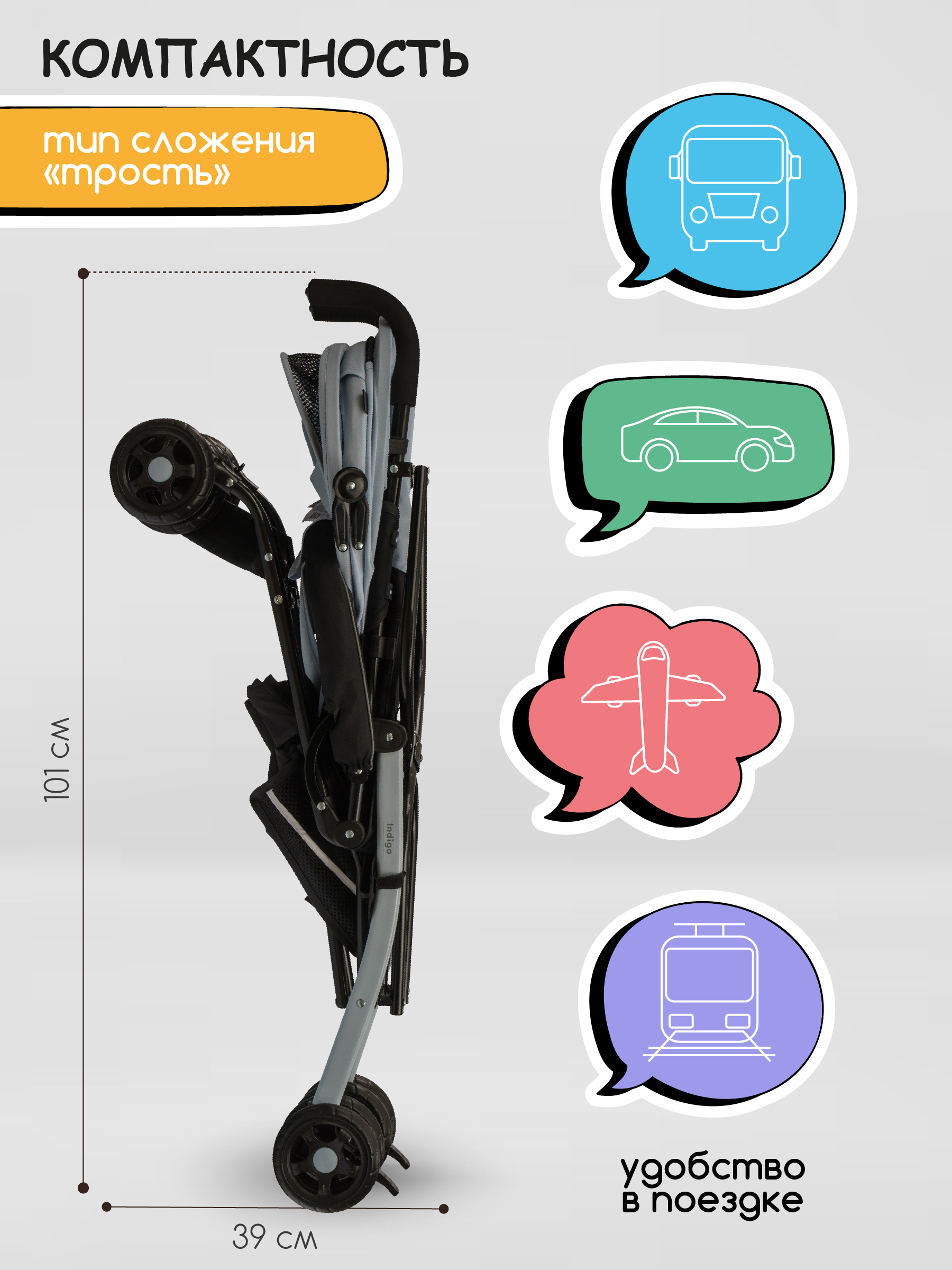 Коляска прогулочная Indigo Bono серый - фото 7