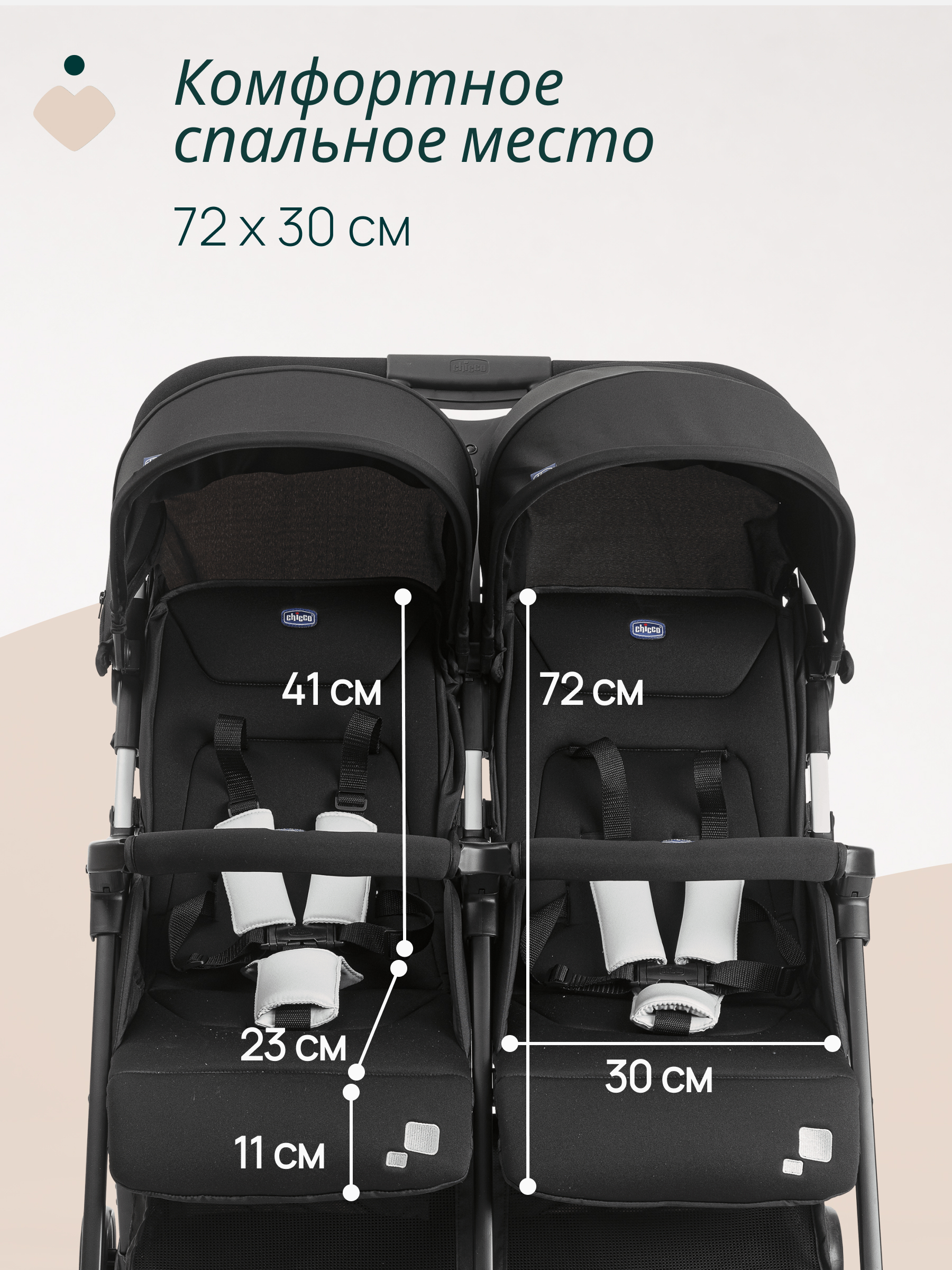 Коляска прогулочная для двойни Chicco Ohlala Twin Black Night черный - фото 7