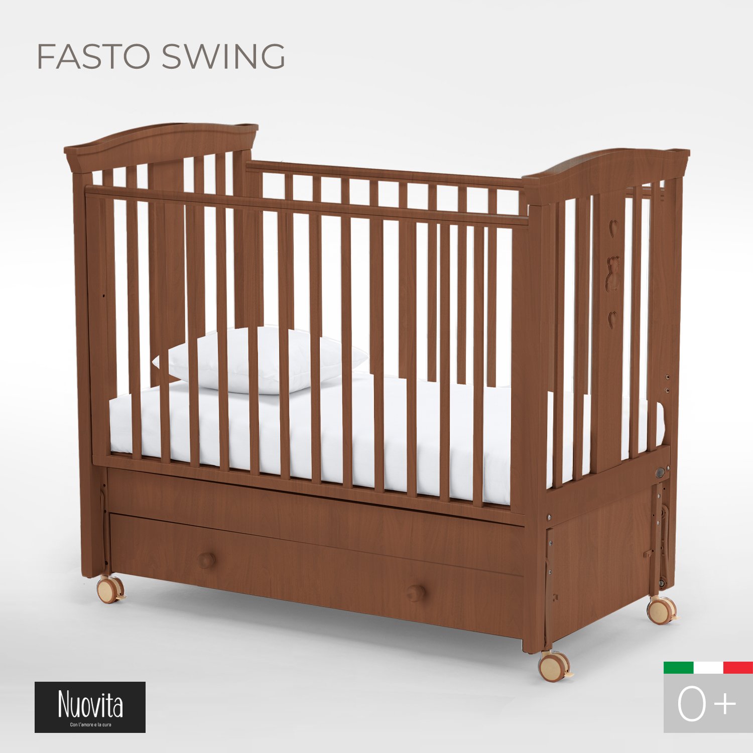 Детская кроватка Nuovita Fasto swing, продольный маятник (темный орех) - фото 1