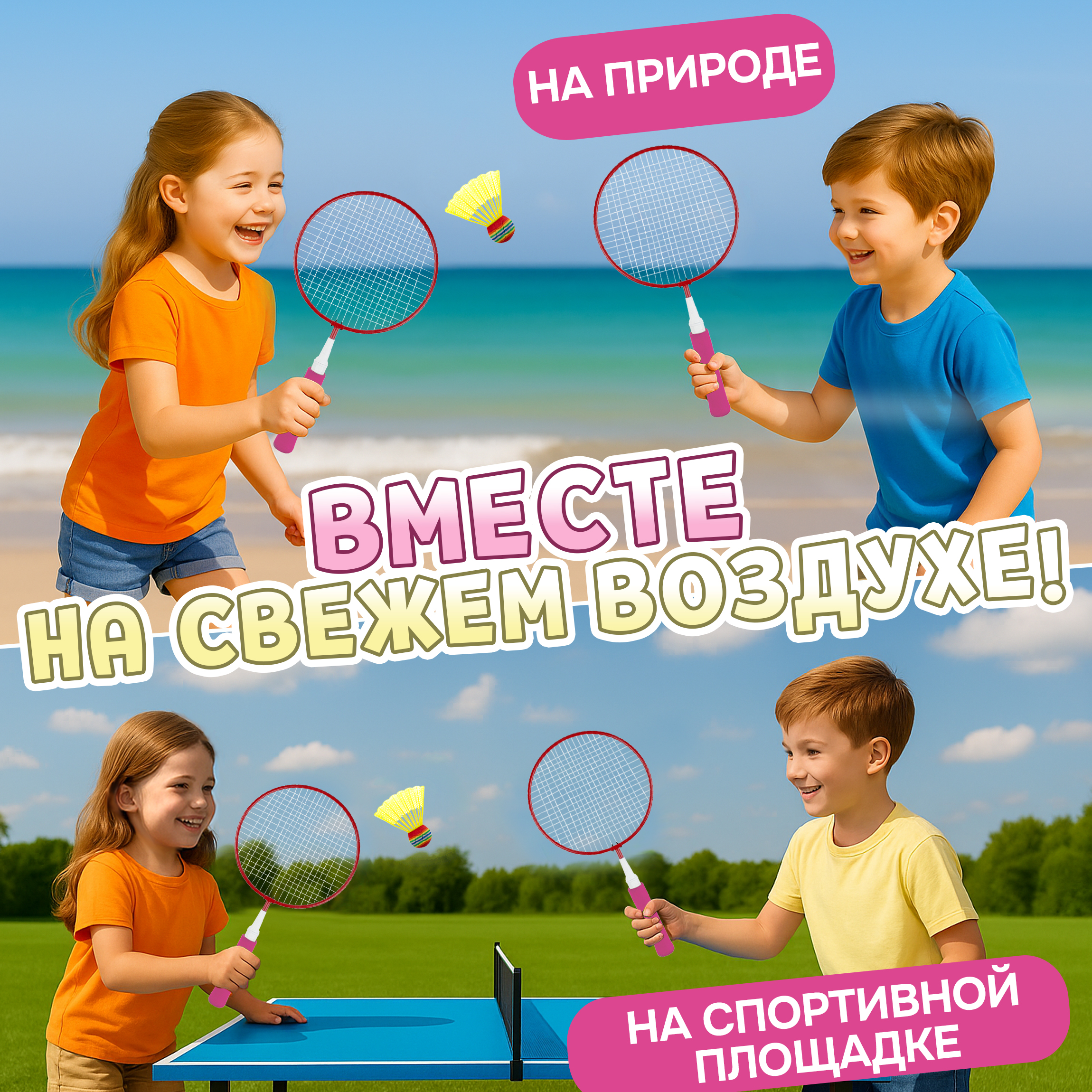 Бадминтон 1TOY ракетки для бадминтона с воланчиком в наборе взрослый детский - фото 6