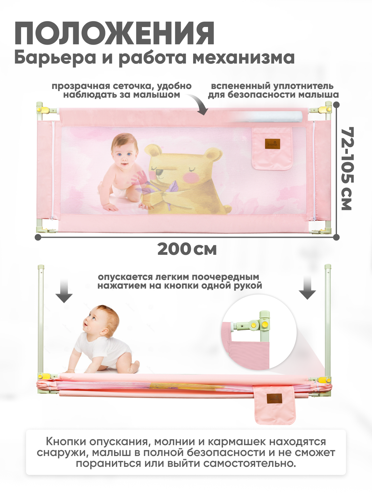 Барьер-ограничитель Solmax Розовый 200 см - фото 4