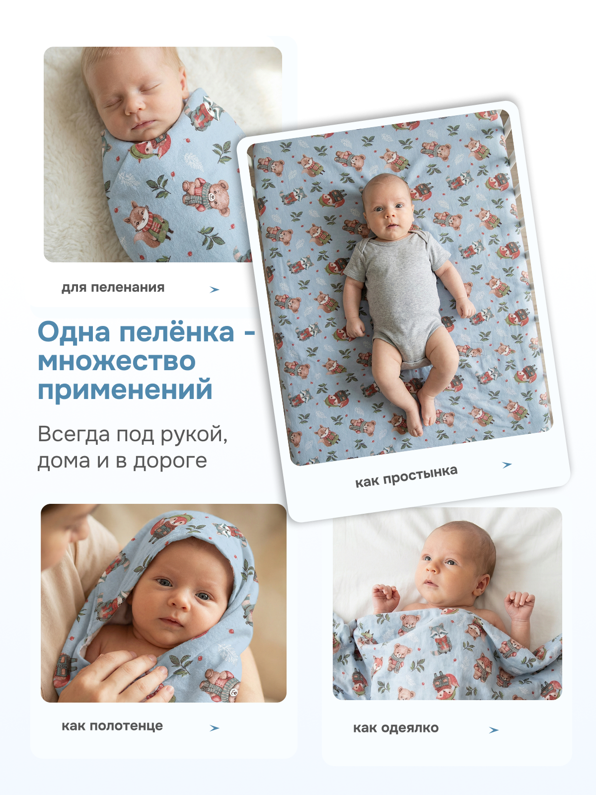 Пелёнка Чудо-Чадо Сыночку/Лес фланель 85х120 см 2 шт. - фото 4