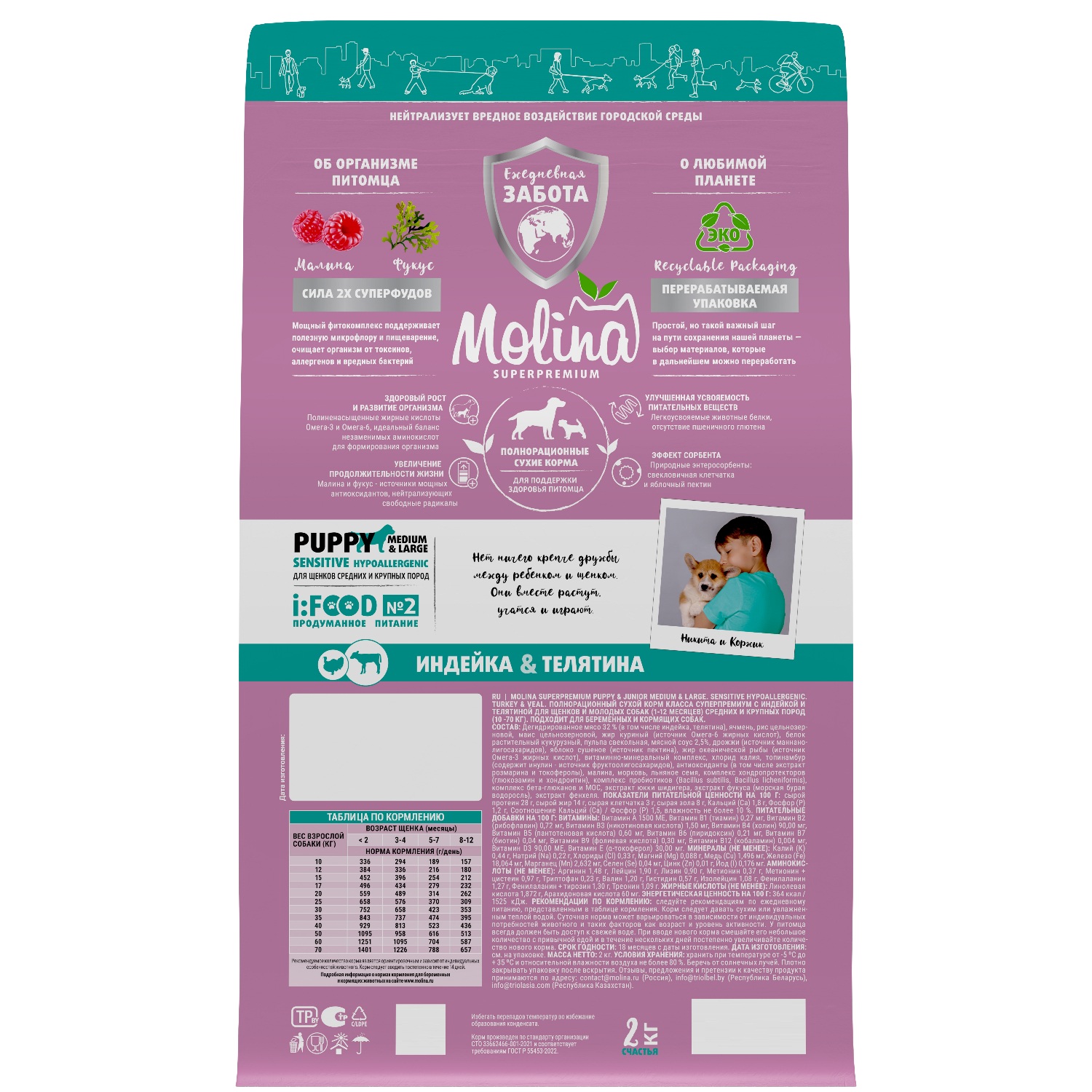 Корм для щенков средних и крупных пород Molina сухой с индейкой и телятиной 2кг - фото 4