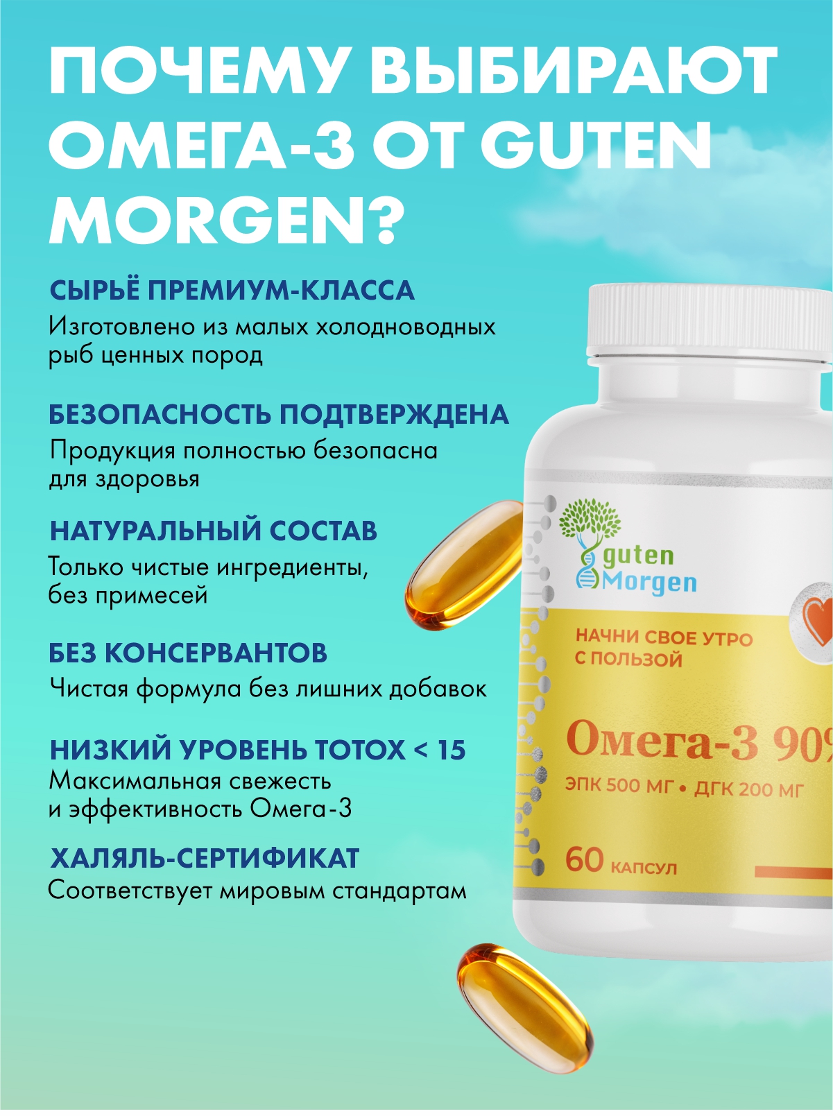 Омега 3 90% рыбий жир Guten Morgen для взрослых и беременных и кормящих женщин - фото 5