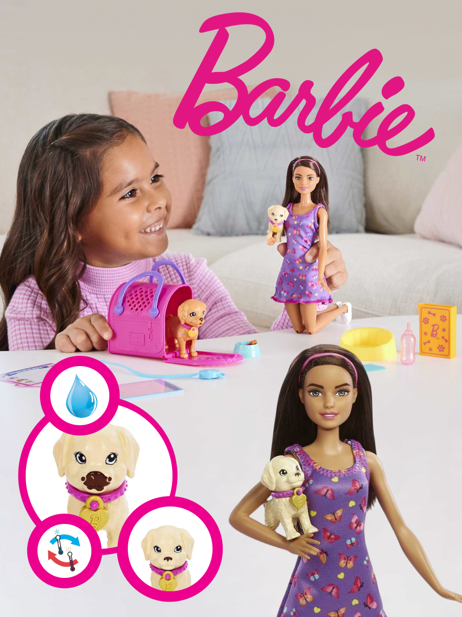 Кукла модельная Barbie Усыновление щенков высота 29 см HKD86 - фото 1