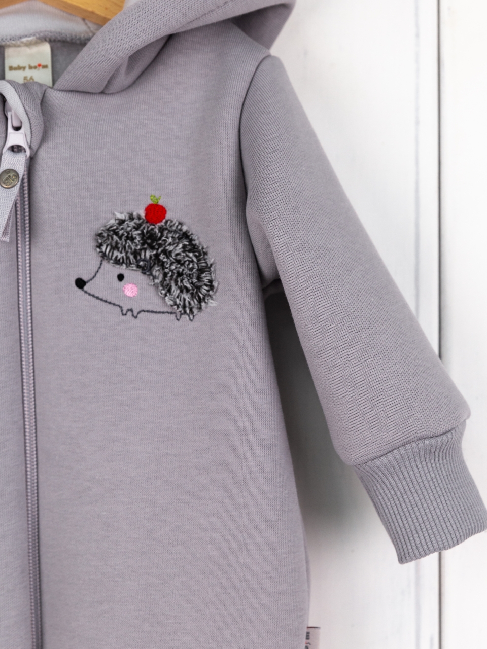 Комбинезон утепленный Baby boom К394/1-Ф аппликация ёжик светло-серый - фото 4