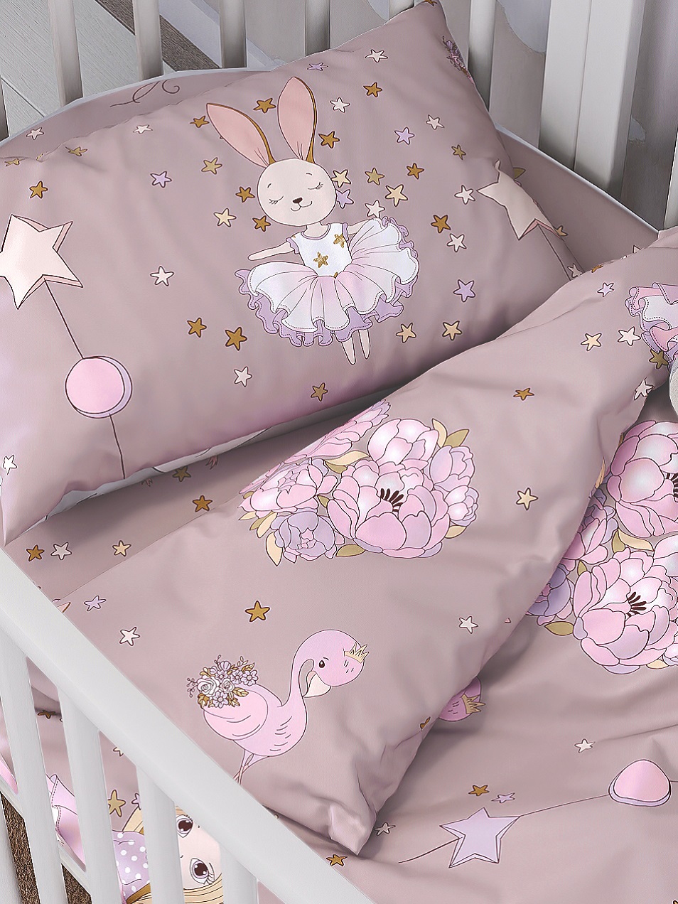 Комплект постельного белья Lemony kids в овальную кроватку Chia Серый 3 предмета - фото 2