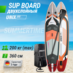 SUP-борд UNIX Line Summertime (360 см) сап-борд в рюкзаке, в комплекте весло, 3 плавника, насос с монометром