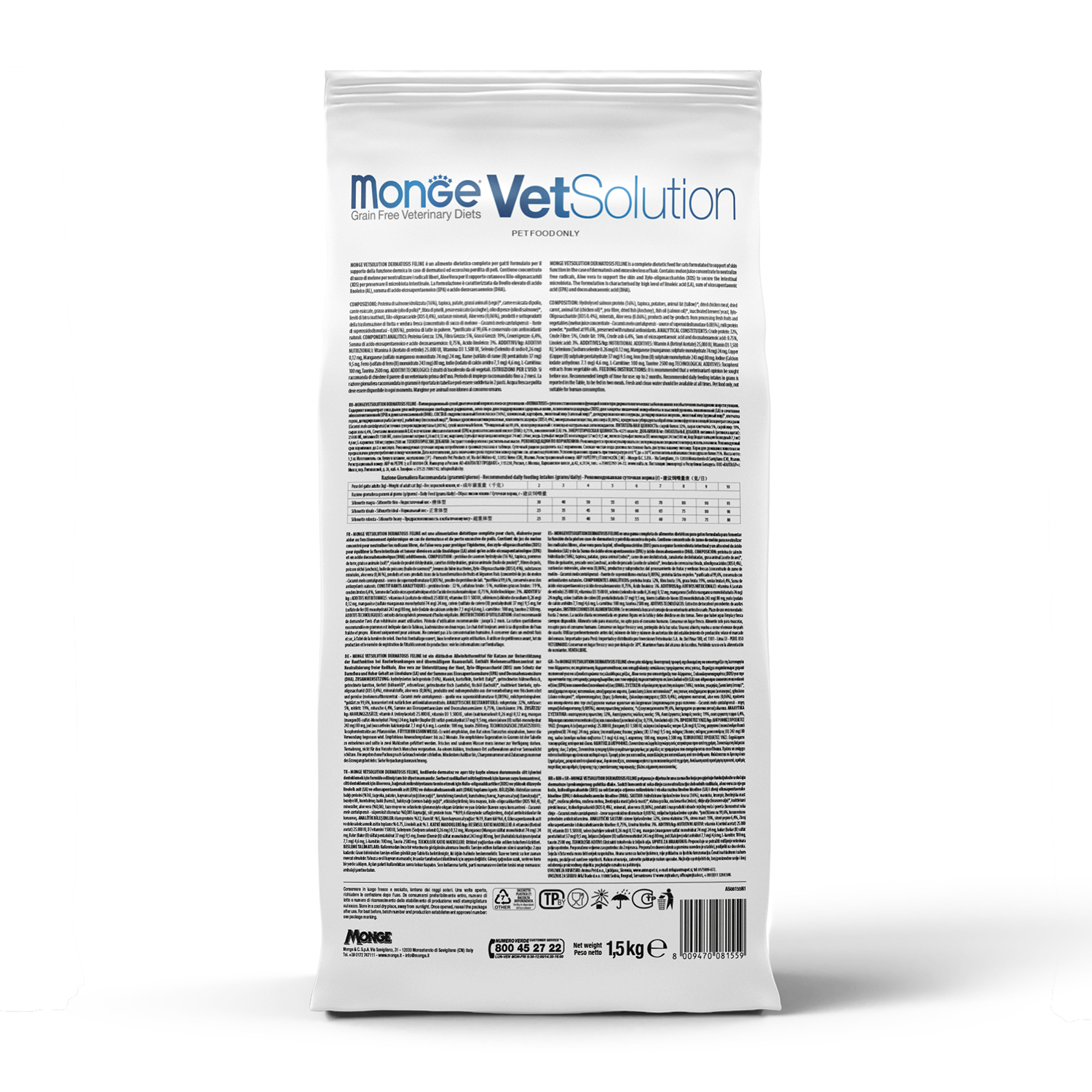 Корм для кошек диетический MONGE VetSolution CatDermatosis Дерматозис при заболеваниях кожи 1.5кг - фото 6