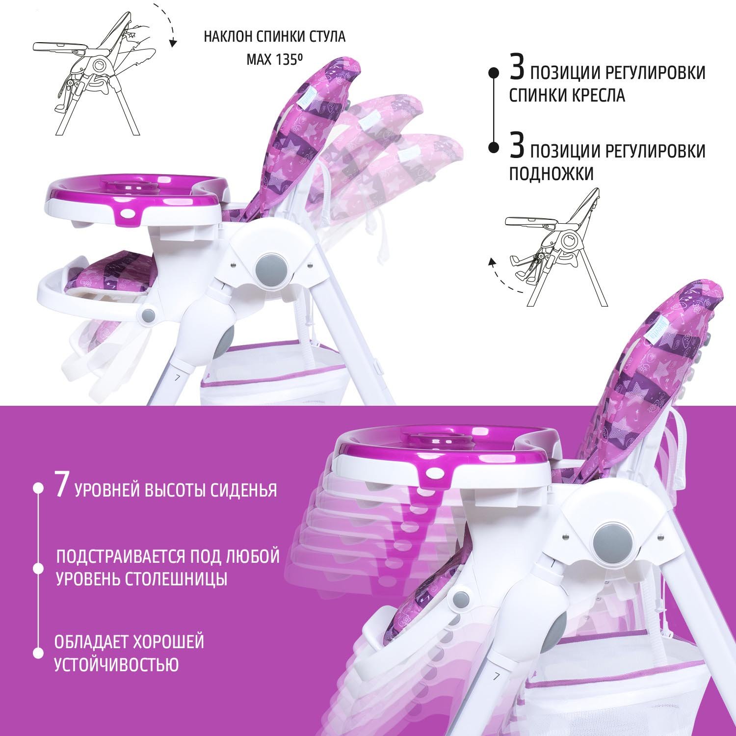 Стульчик для кормления Nuovita Beata фиолетовый - фото 2
