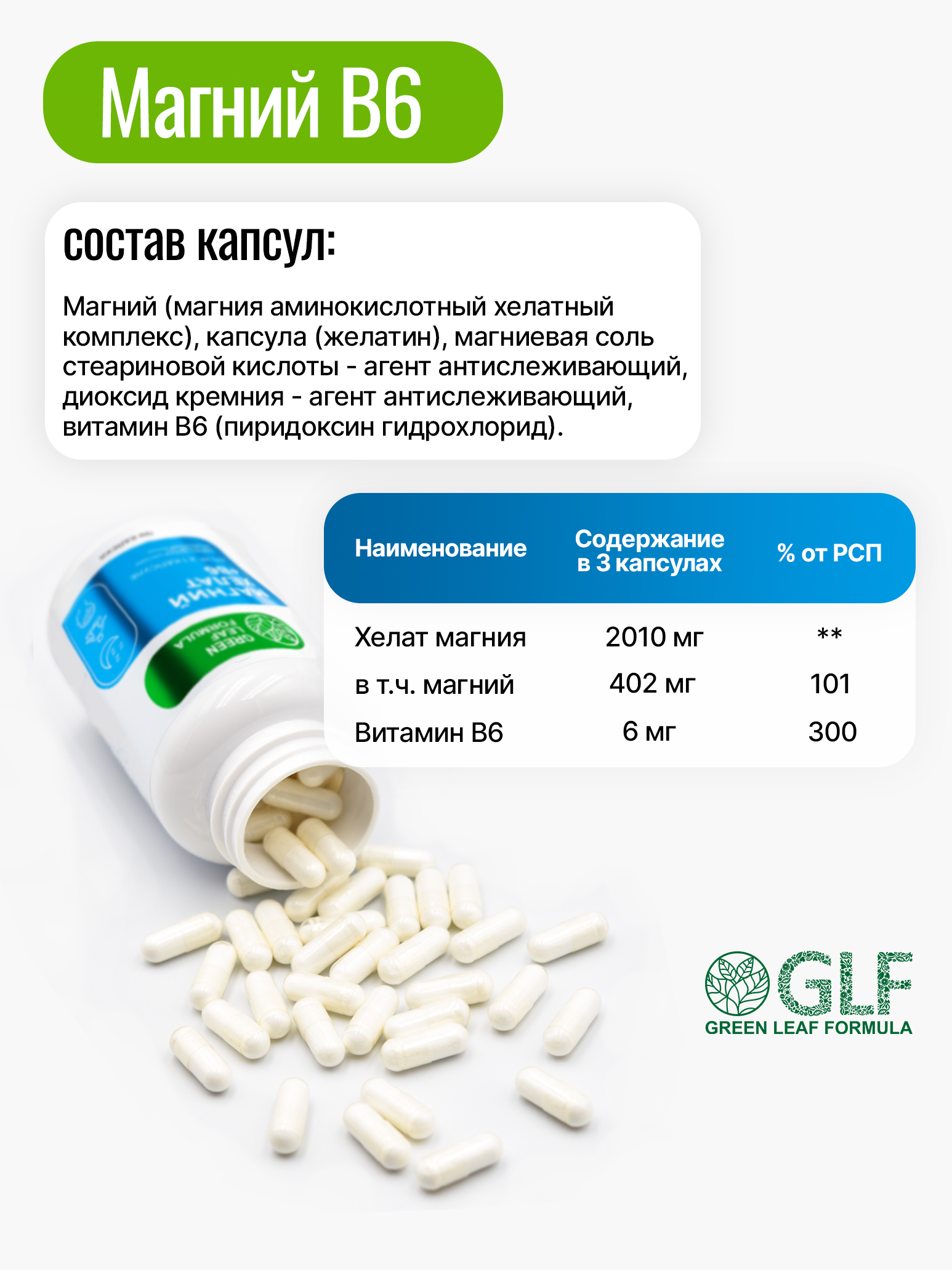 Магний В6 хелат 120 капсул Green Leaf Formula успокоительное от стресса для сна от судорог мигреней - фото 5