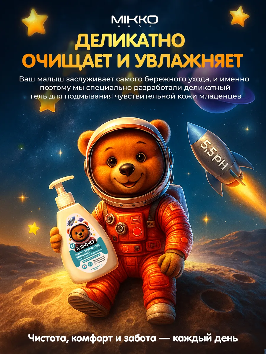 Крем-гель для подмывания Mikko Bear детский 300 мл - фото 6