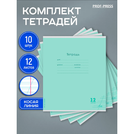 Тетрадь Prof-Press косая линейка 12 лист. 10 шт.