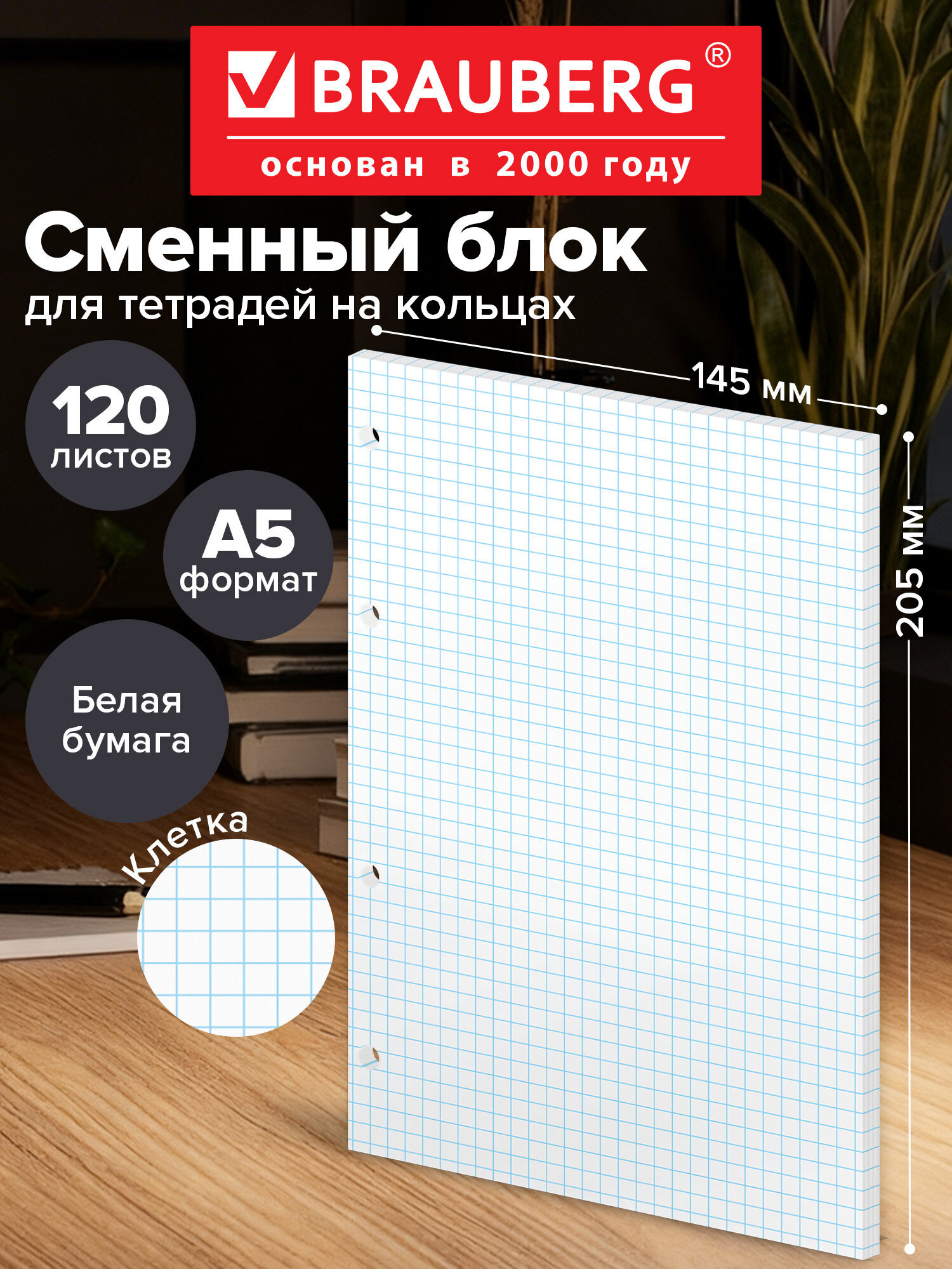 Сменный блок Brauberg клетка 120 лист. - фото 1