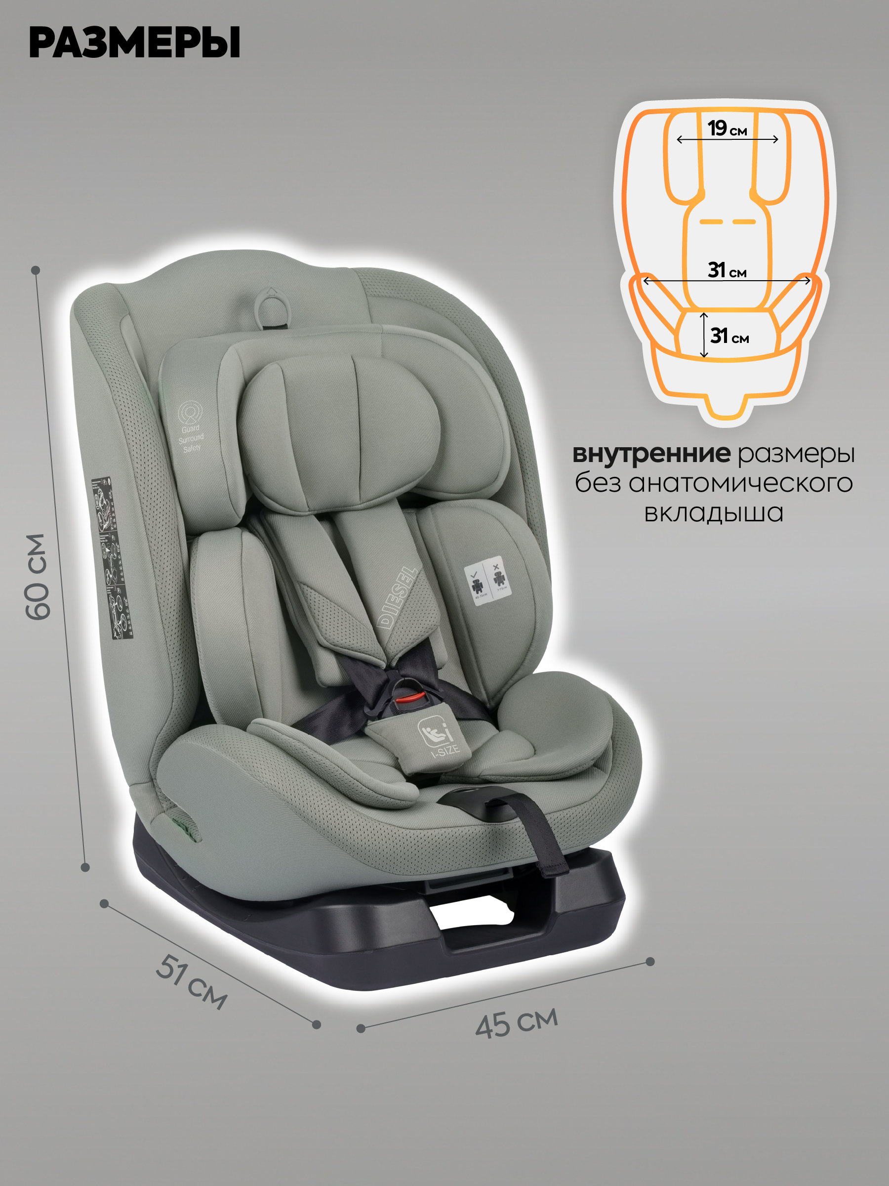 Автокресло Indigo Diesel I-SIZE, группа 0/1/2/3 0+/1/2/3 (0-36 кг) зеленый - фото 2