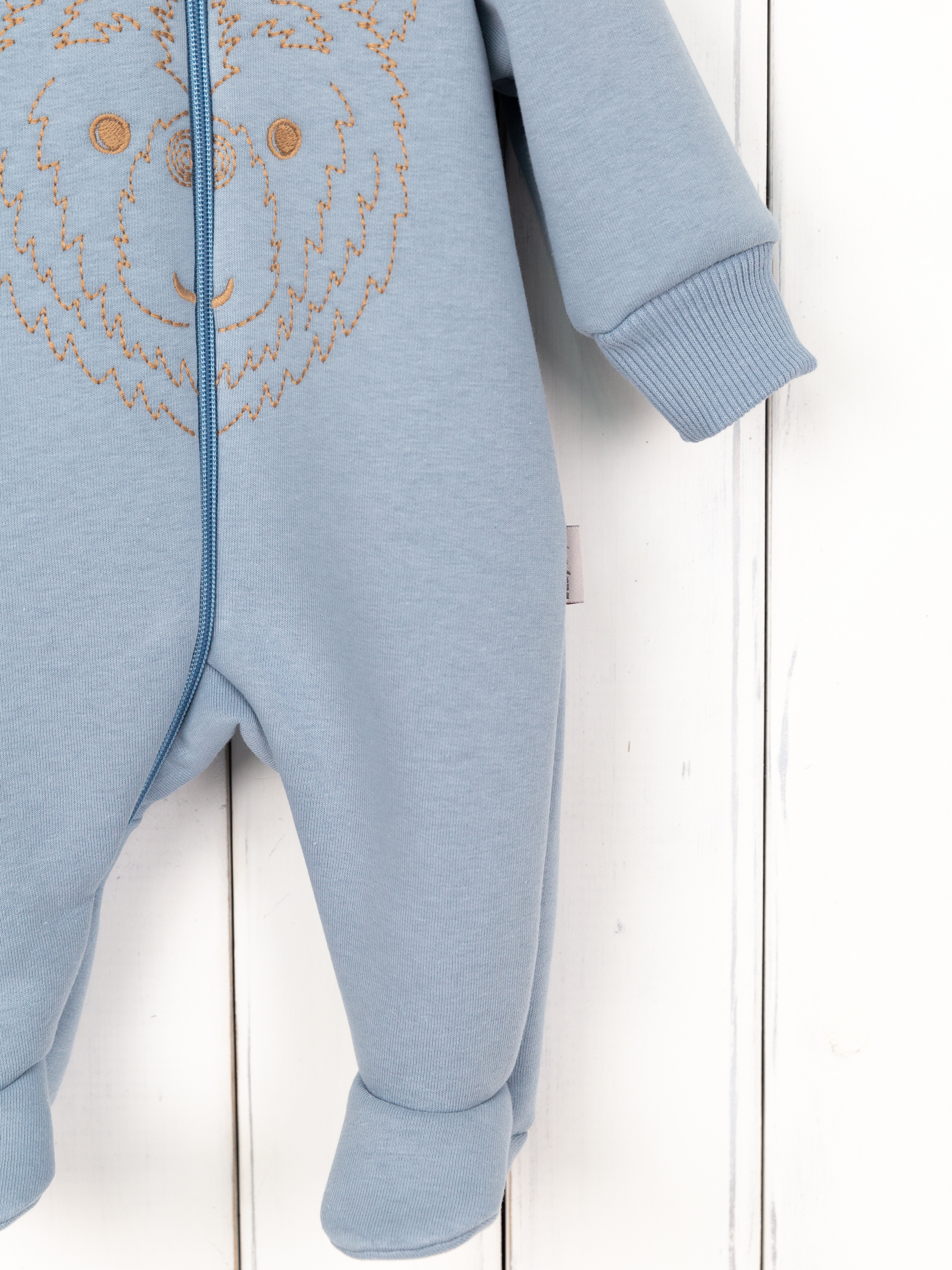 Комбинезон Baby boom К372/7-Ф начёс пыльно-голубой вышивка Медведь - фото 5
