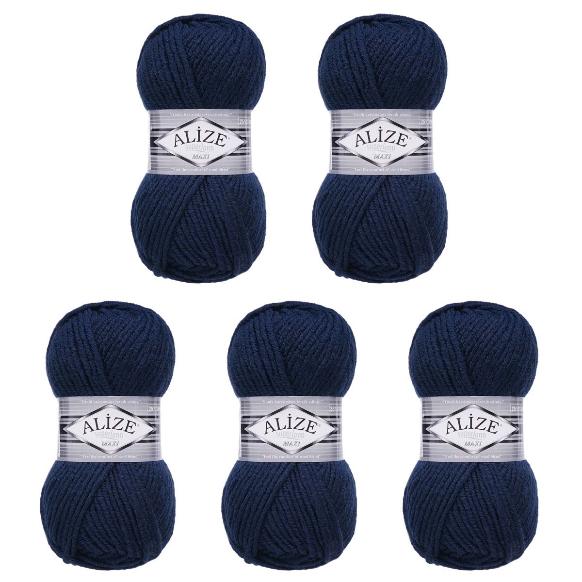 Пряжа Alize полушерстяная мягкая теплая Superlana maxi 100 гр 100 м 5 мотков 58 темно-синий - фото 8