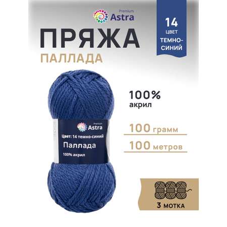 Пряжа Astra Premium Паллада акриловая 100 г 100 м 14 темно-синий 3 мотка