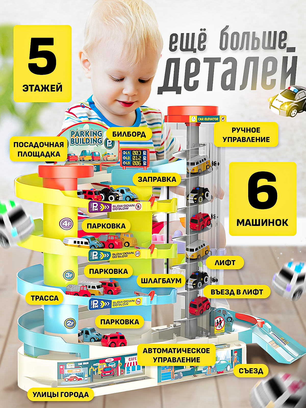 Парковка SHARKTOYS 5 этажей с 6 автомобилями 26900004 - фото 4