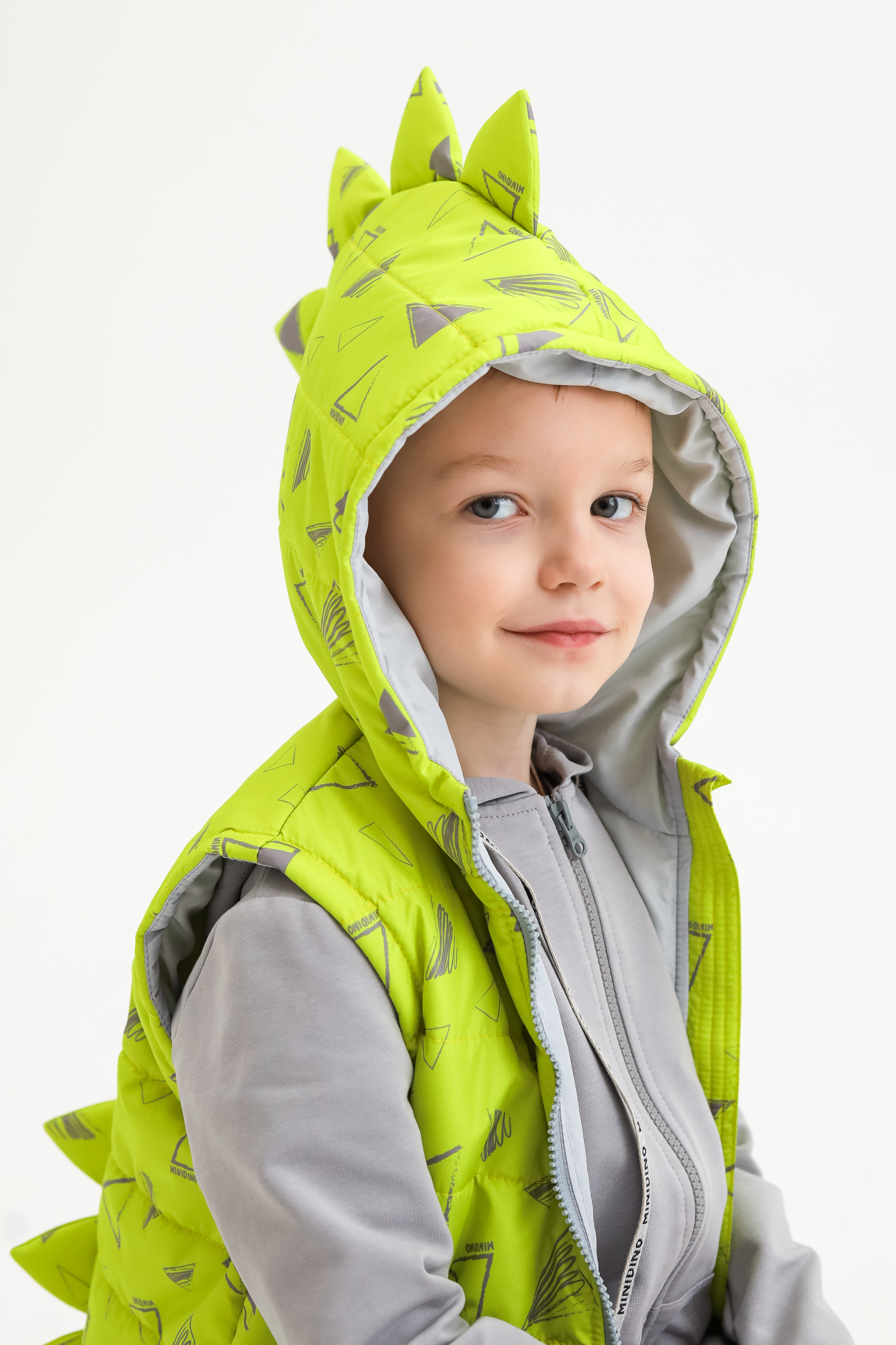 Жилет MINIDINO М010/1/ДЖилет утепленный детский Дино принт треугольник лайм - фото 6