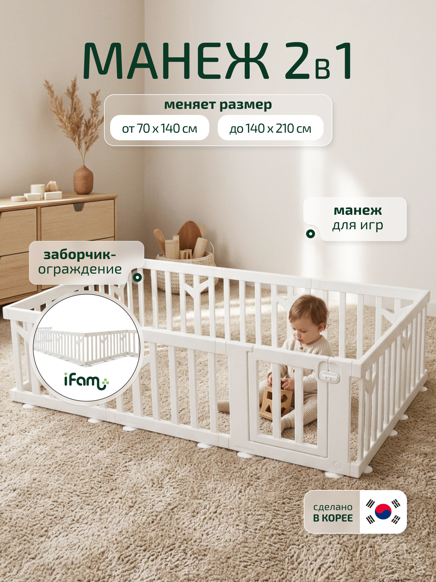 Манеж Ifam Birch белый IF-191-BBR-W10D - фото 1