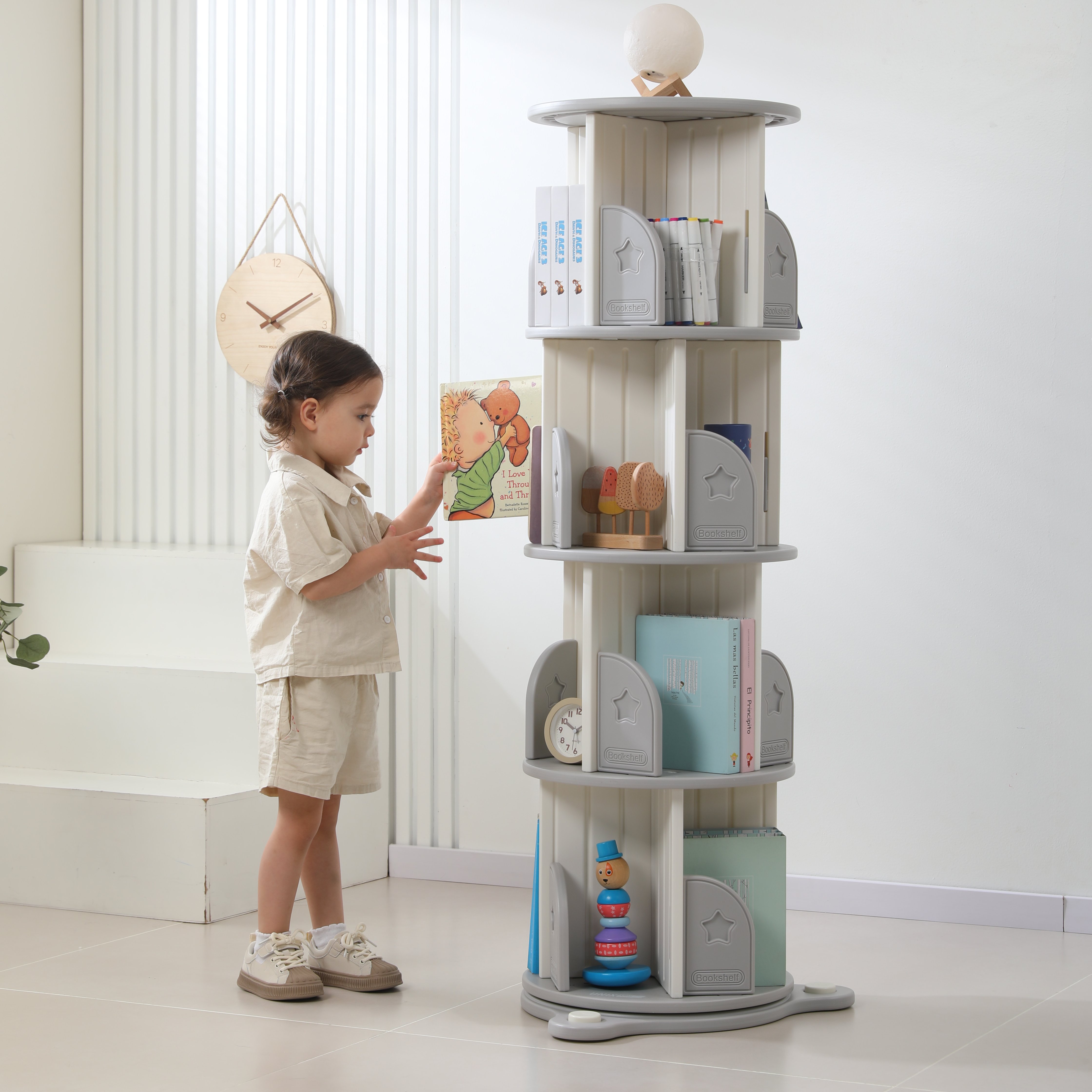 Стеллаж для книг UNIX Kids Star 4 levels Grey - фото 17