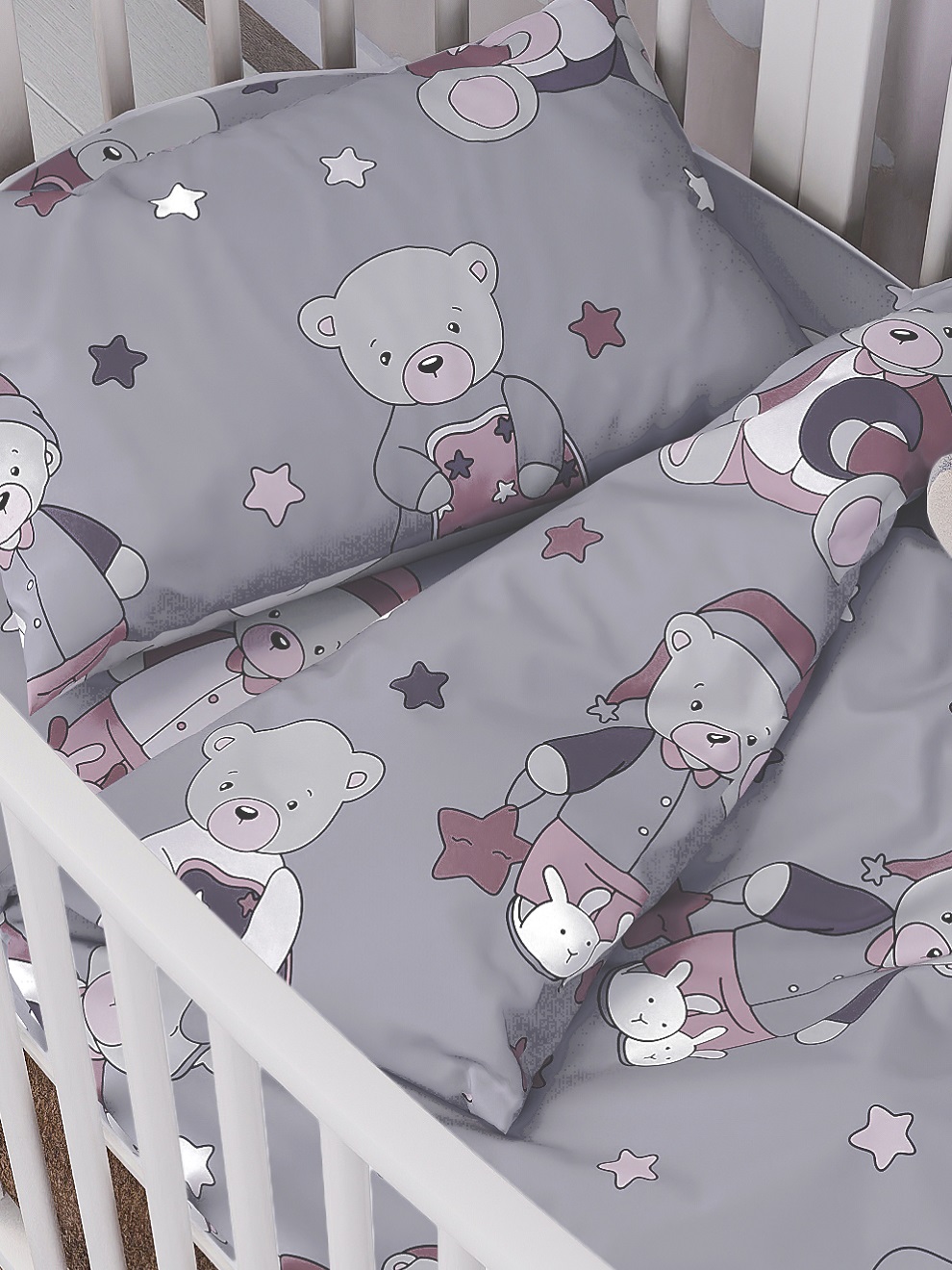 Комплект постельного белья Lemony kids в овальную кроватку Mishele Темно-серый 3 предмета - фото 2