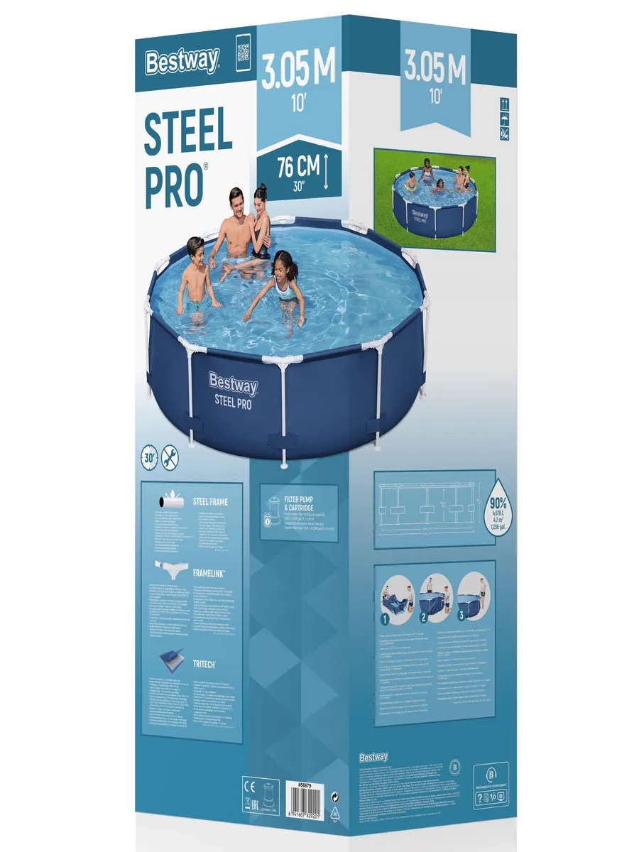 Бассейн каркасный Bestway 56679 Steel Pro 305х76см 4678л с фильтр-насосом - фото 9
