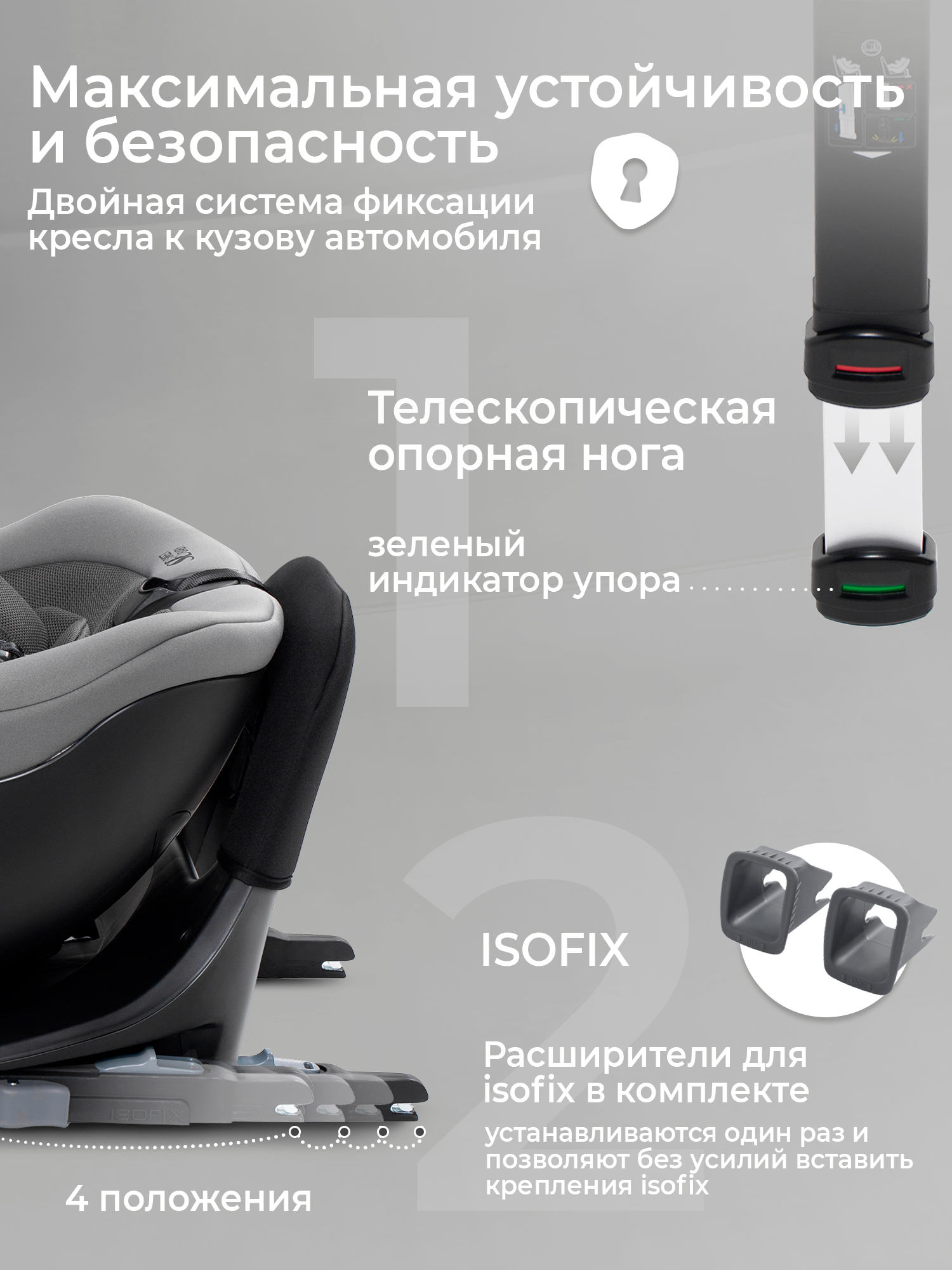 Автокресло Sweet Baby Odyssey B3 i-Size Dark Grey Isofix 0+/1 (0-18 кг) серый - фото 4