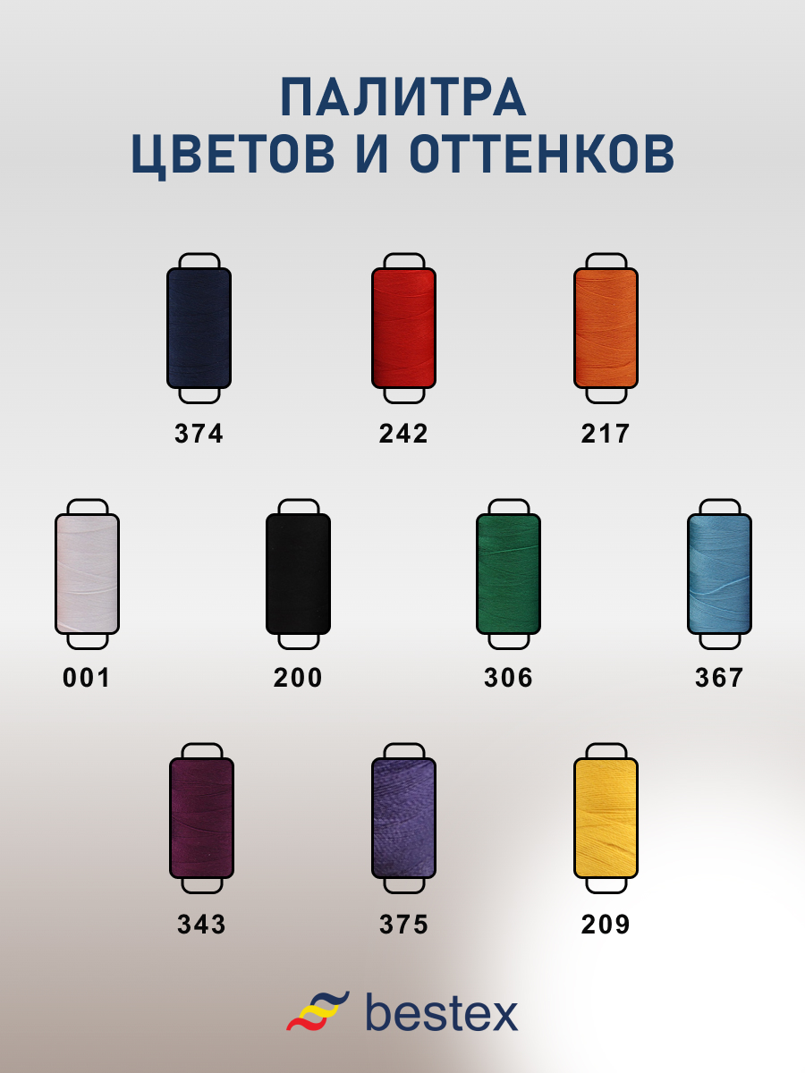 Нитки Bestex для шитья и ремонта Цвета радуги 40/2 365 м 400 ярд - фото 5