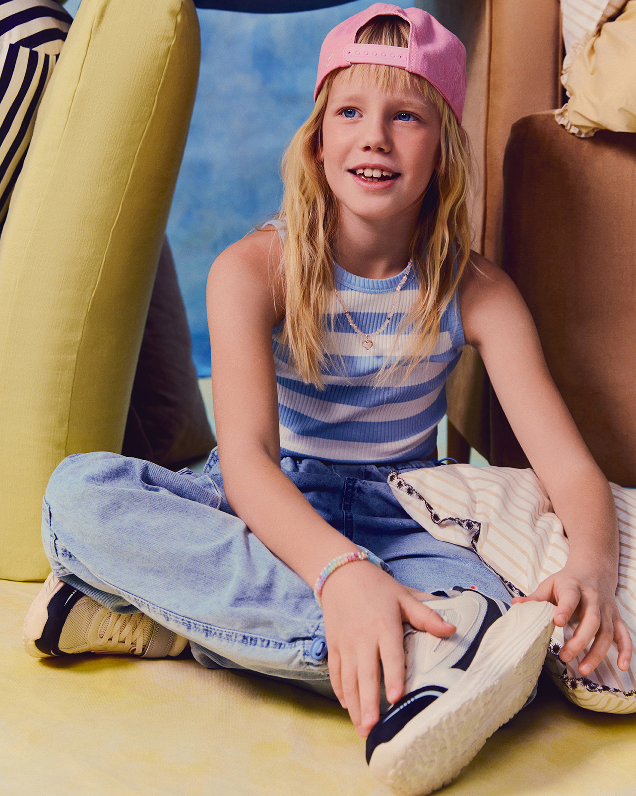 Изображение товара Топ для девочки Futurino голубая полоска хлопковый трикотаж 134