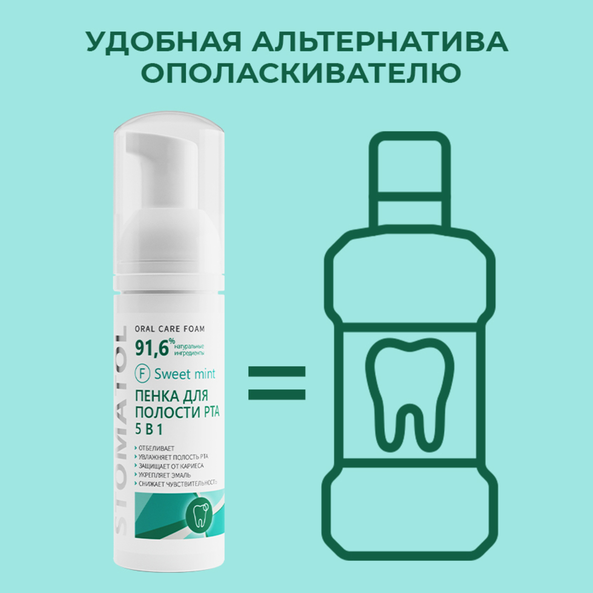 Пенка для полости рта 5в1 STOMATOL увлажняющая Sweet Mint 50 мл - фото 5