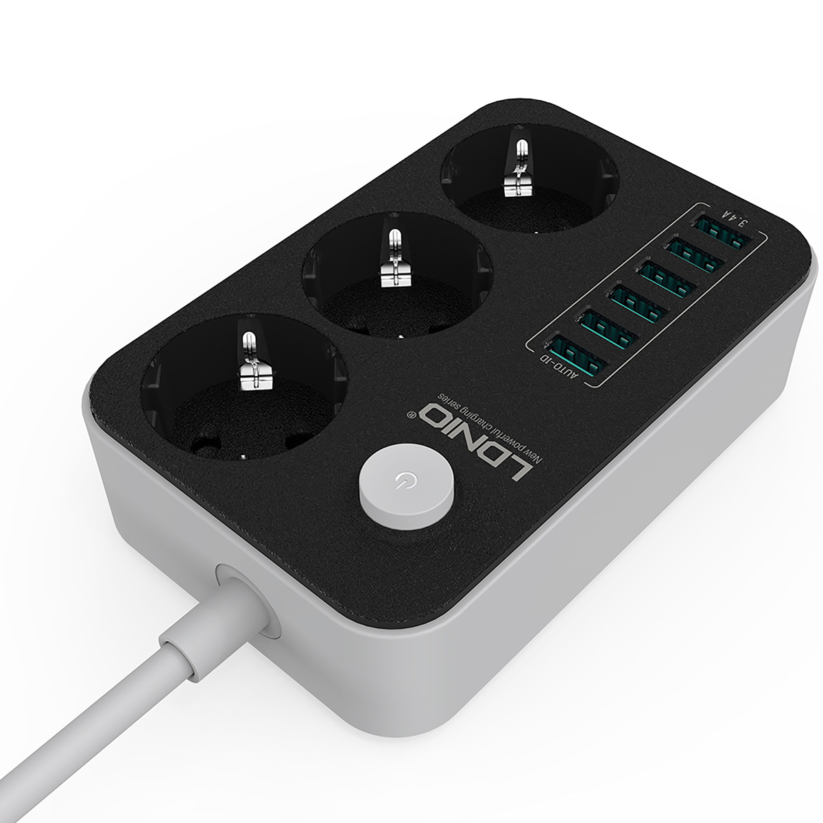 Сетевой удлинитель LDNIO SE3631 1.6м + ЗУ на 6×USB/ 3 розетки - 2500W / USB 17W / черный с серым - фото 2