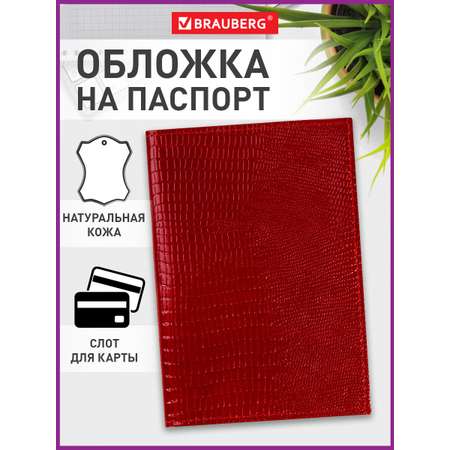 Обложка на документы Brauberg натуральная кожа ящерица на паспорт