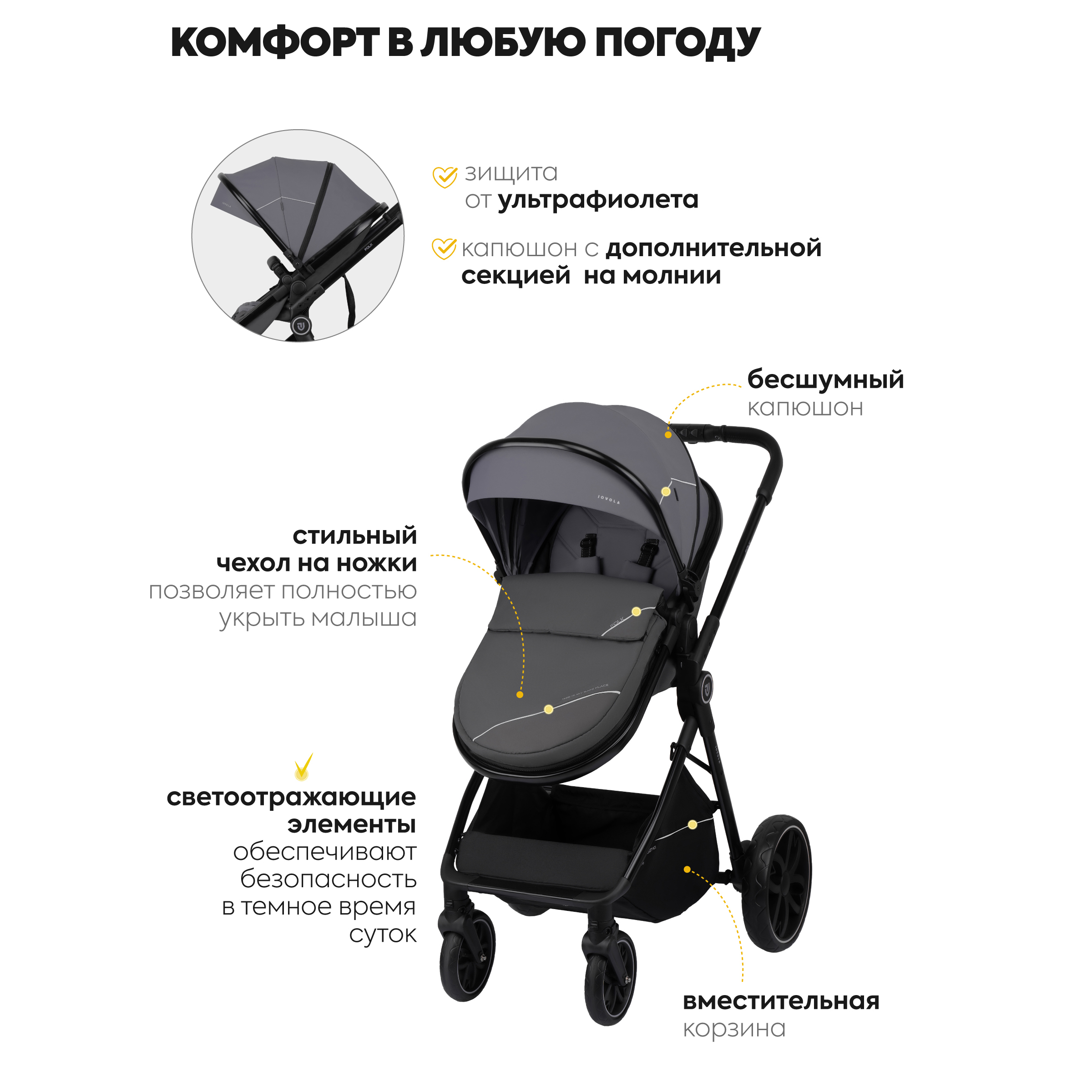 Коляска трансформер JOVOLA Folk Серый - фото 8