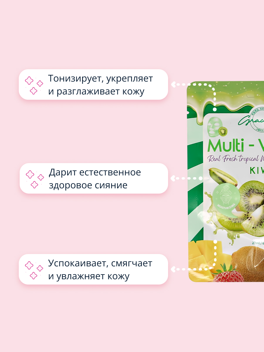 Маска тканевая Grace day Multi-vitamin экстракт киви 27 мл - фото 3