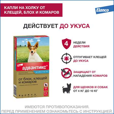 Препарат инсектоакарицидный для собак Elanco Адвантикс 1мл 4пипетки