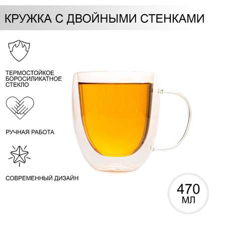 Кружка стеклянная MAGISTRO с двойными стенками 470 мл