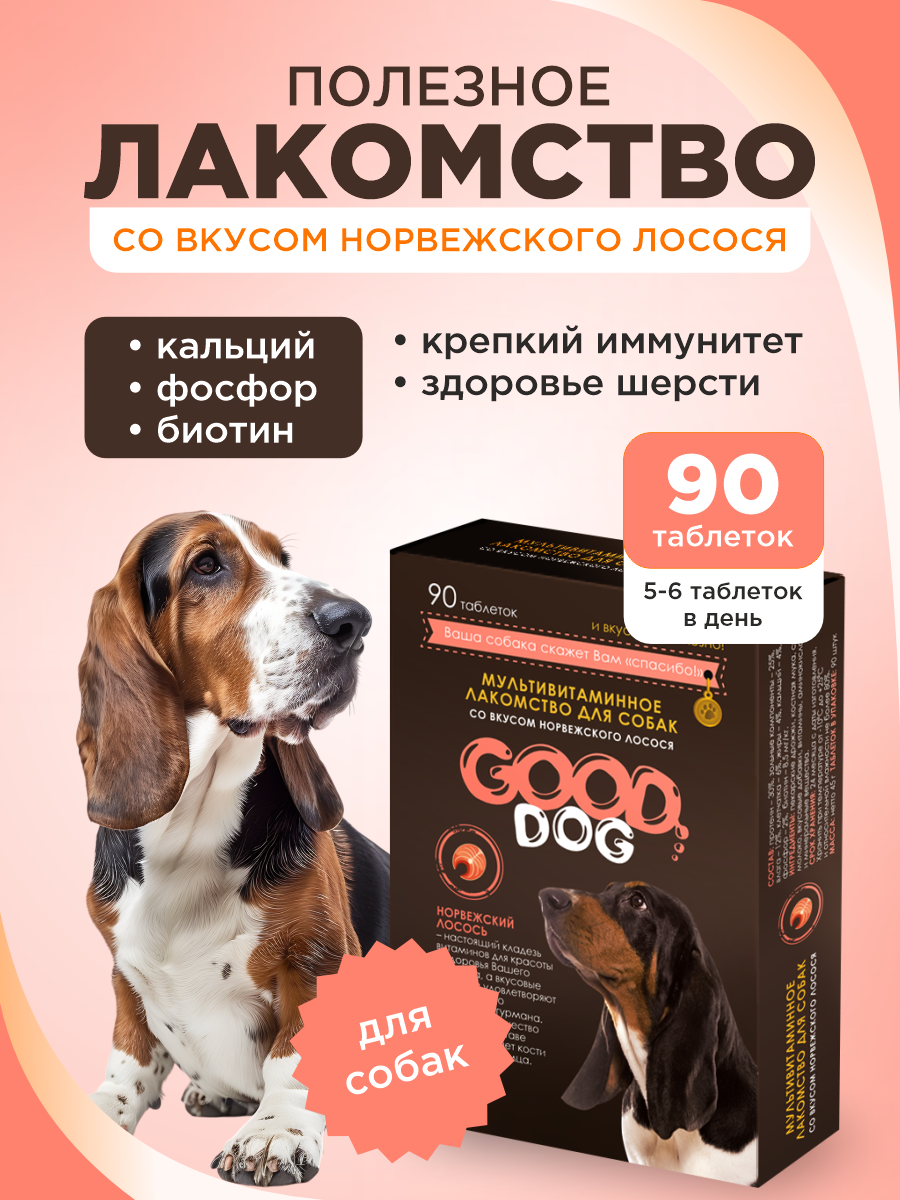 Полезное лакомство для собак GOODR DOG со вкусом норвежского лосося 90 таб. - фото 1