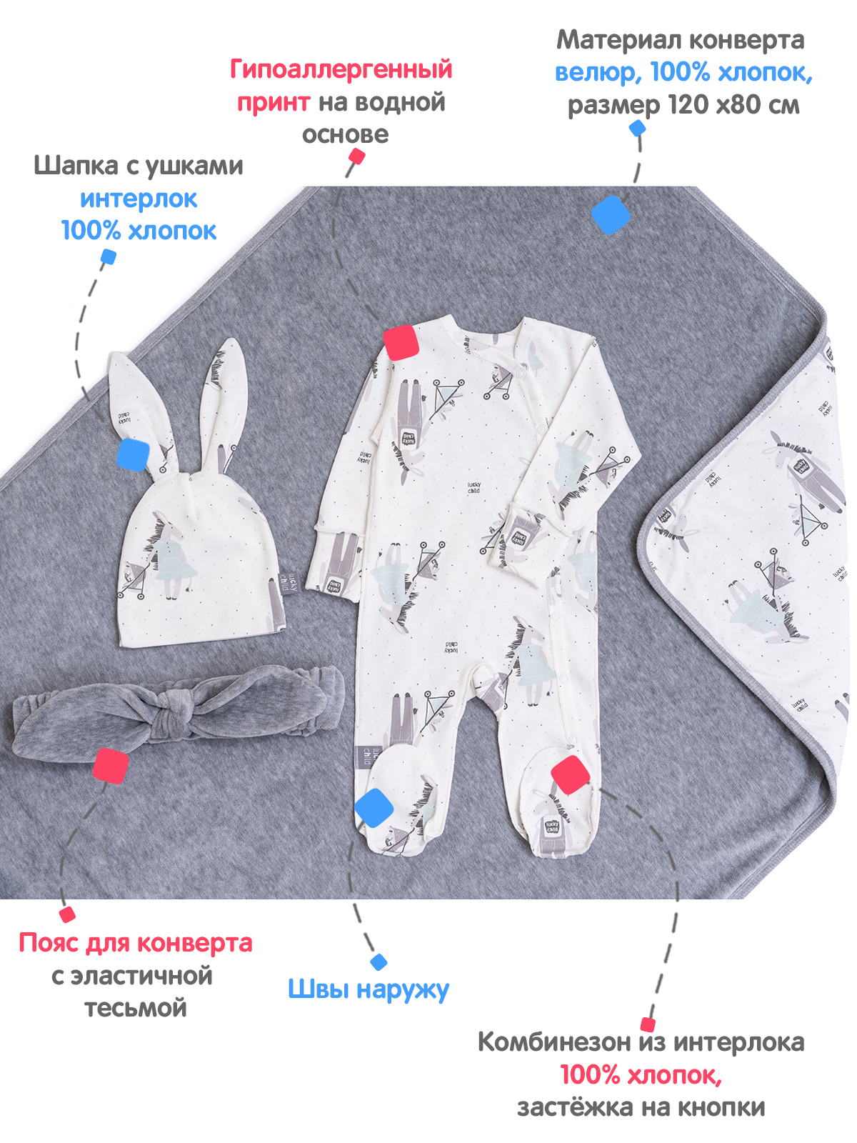 Конверт и комбинезон с шапкой Lucky Child 151-2000/серый/0-2 - фото 3