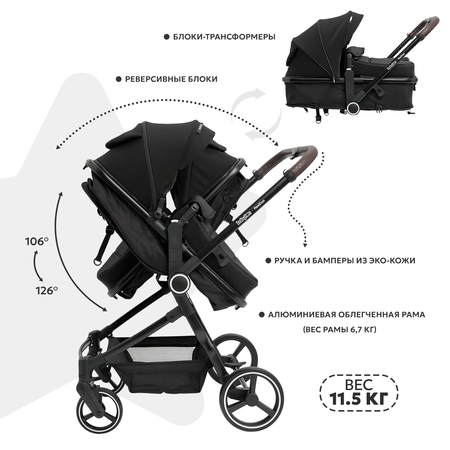 Коляска прогулочная для двойни Babyton Flexi Duo черный