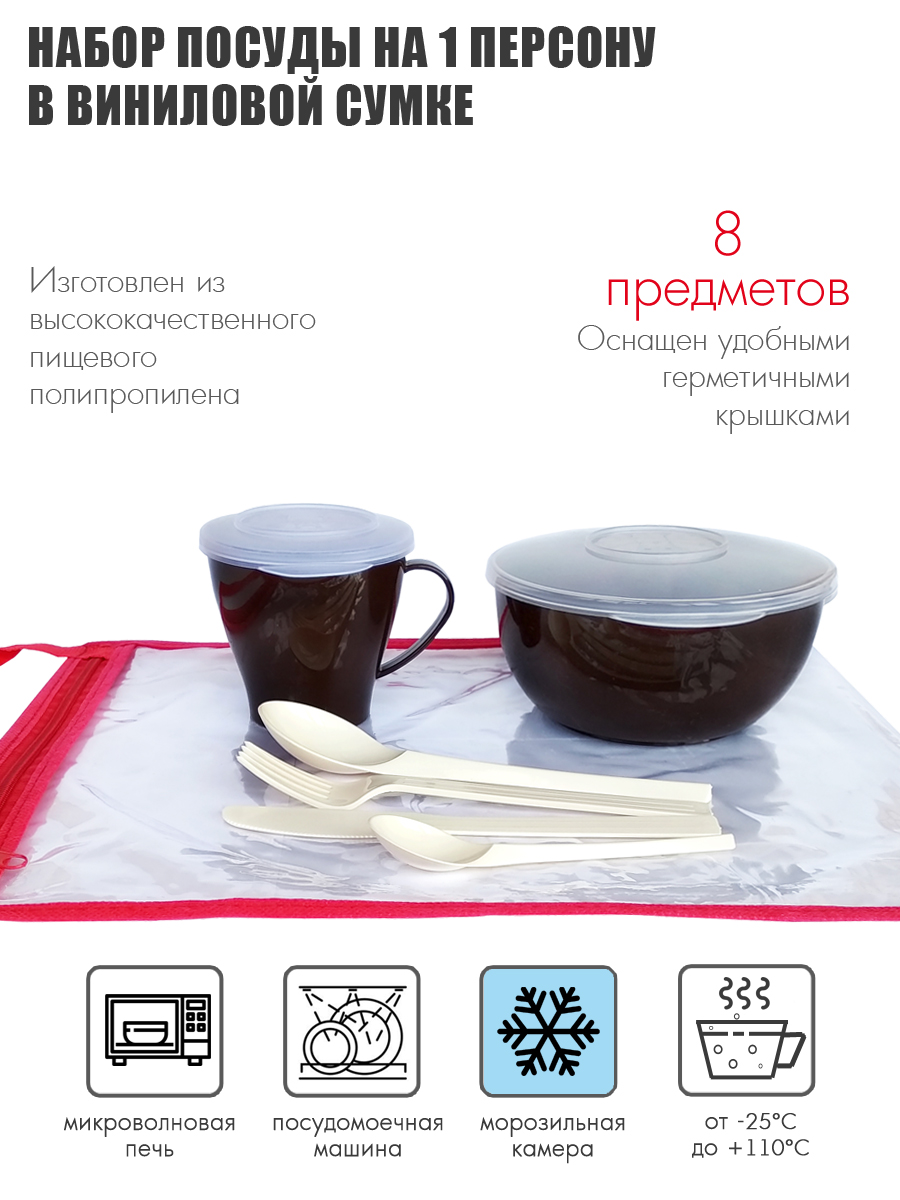 Набор посуды Solaris на 1 персону «Походный» шоколадный - фото 1