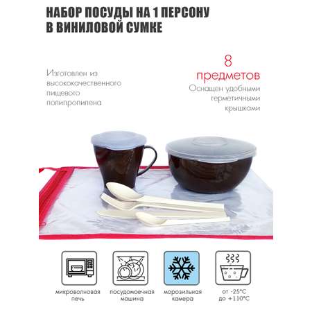 Набор посуды Solaris на 1 персону «Походный» шоколадный