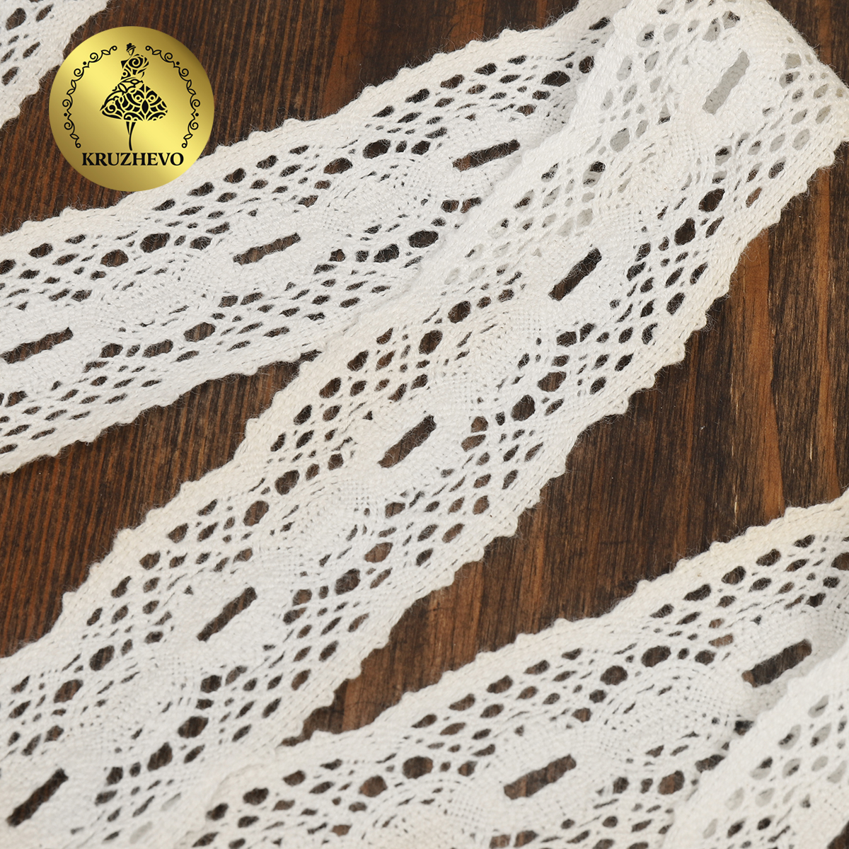 Тесьма декоративная KRUZHEVO вязаная 34мм цвет белый упаковка 10м - фото 4