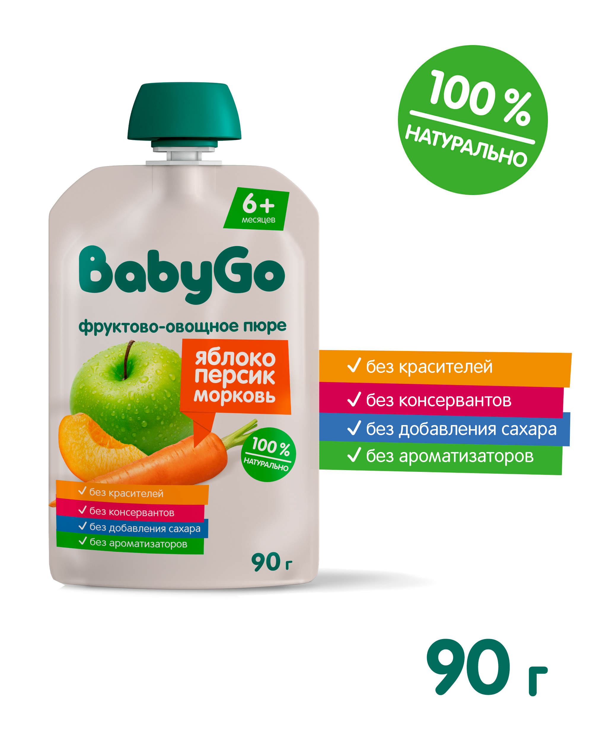 Пюре BabyGo яблоко-морковь-персик с 6 мес 90 г - фото 2