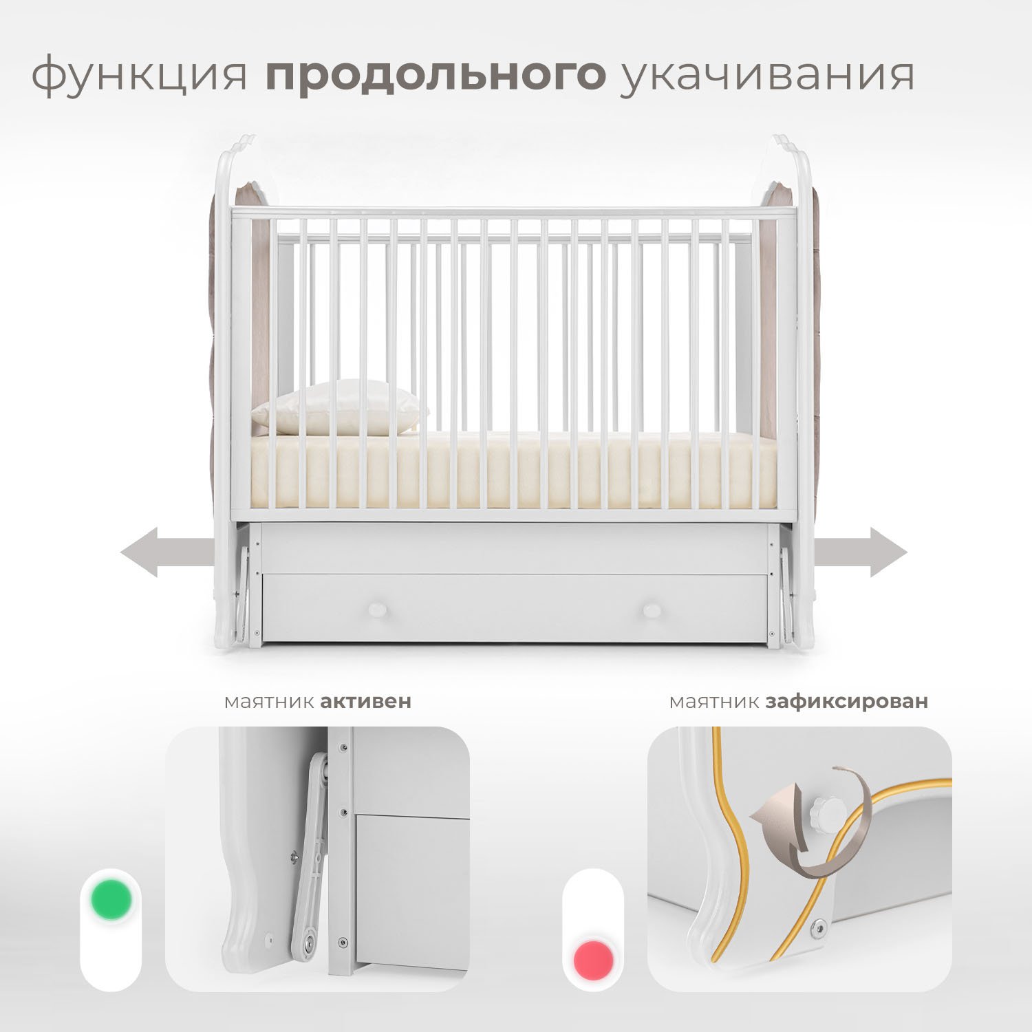 Детская кроватка Nuovita Fulgore swing, поперечный маятник (белый) - фото 3