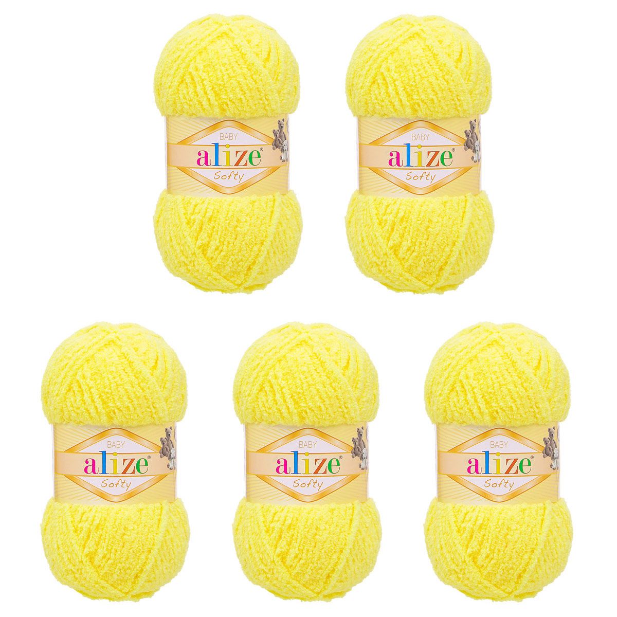 Пряжа для вязания Alize softy 50 гр 115 м микрополиэстер мягкая фантазийная 187 лимон 5 мотков - фото 6