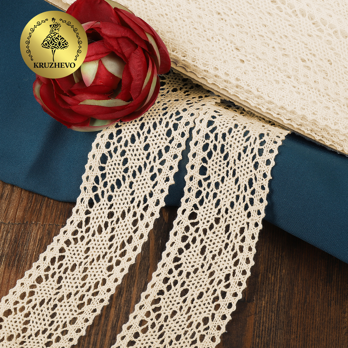 Кружево вязаное хлопковое KRUZHEVO 40мм цв.молочный уп.2,5м - фото 3