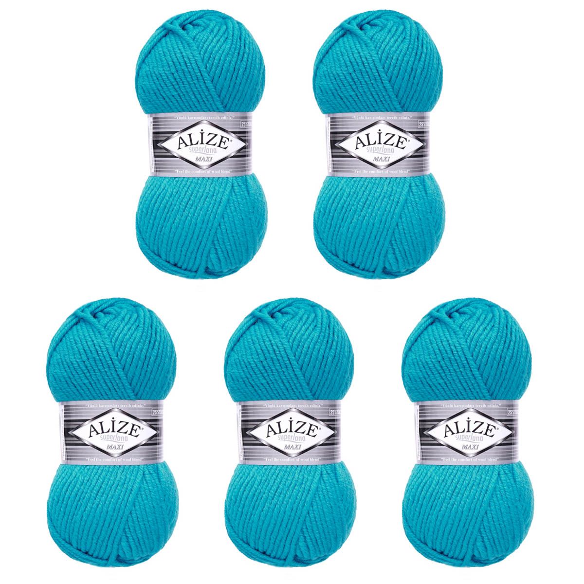 Пряжа Alize полушерстяная мягкая теплая Superlana maxi 100 гр 100 м 5 мотков 484 бирюзовый - фото 6