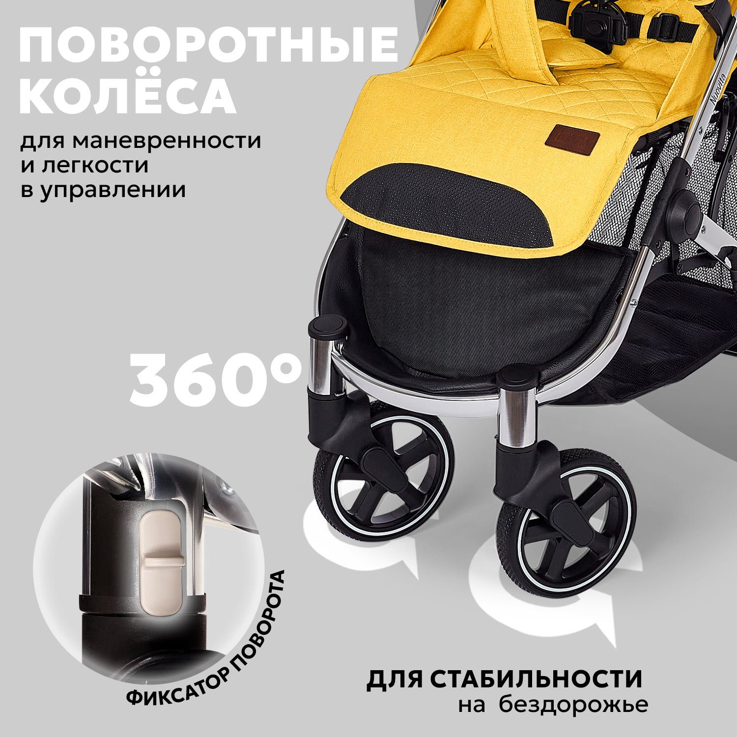 Коляска прогулочная Nuovita Snello Plus желтый - фото 12